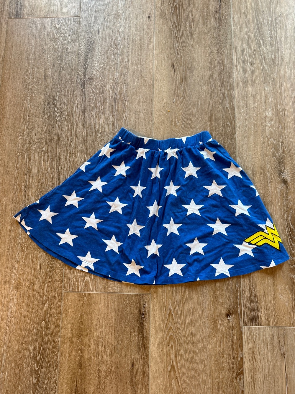 DC Comics Blue Star Print Skater Skirt with Yellow Wonder Emblem